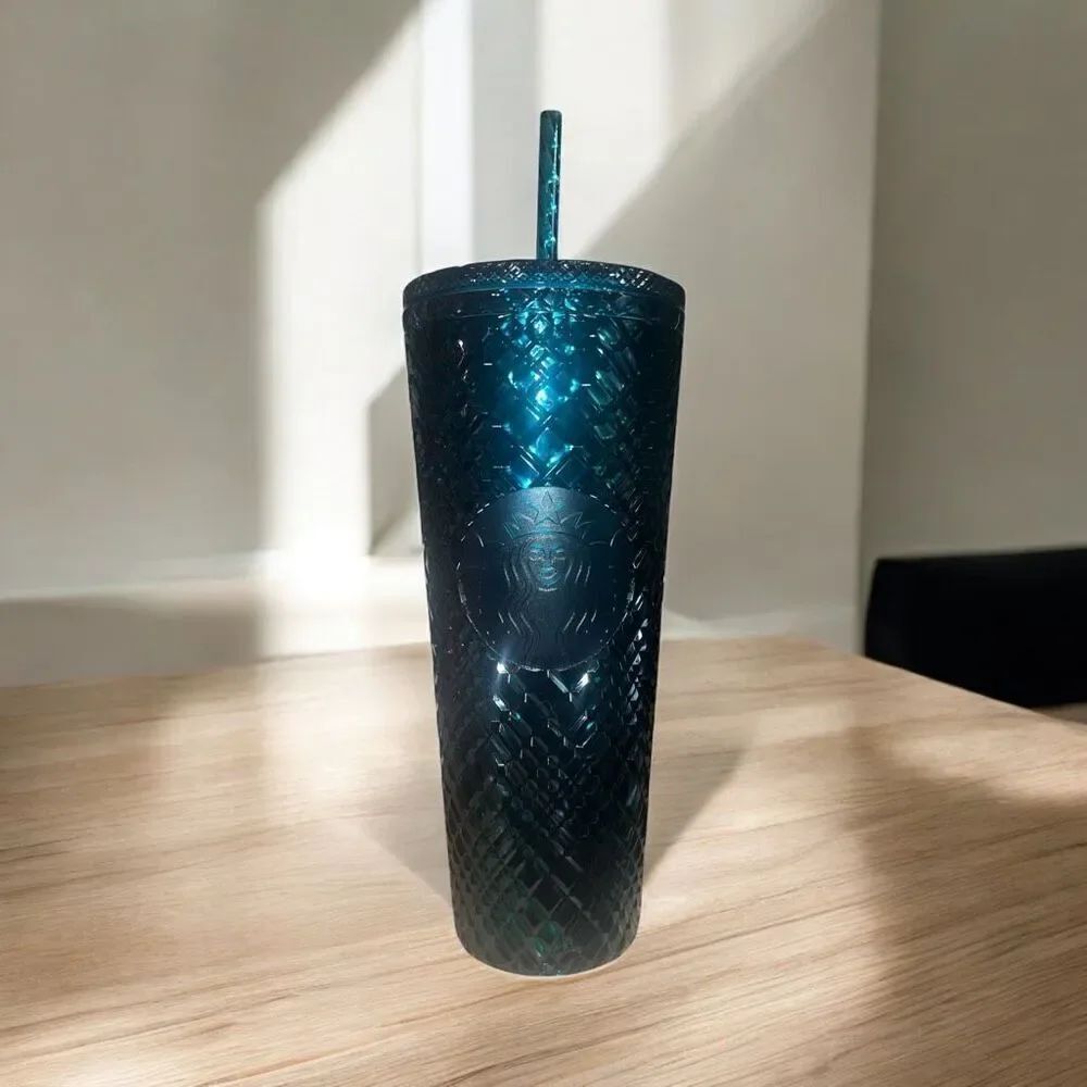 Starbucks Emerald Green Jeweled Tumbler Cold Cup 24oz Tumbler with Straw